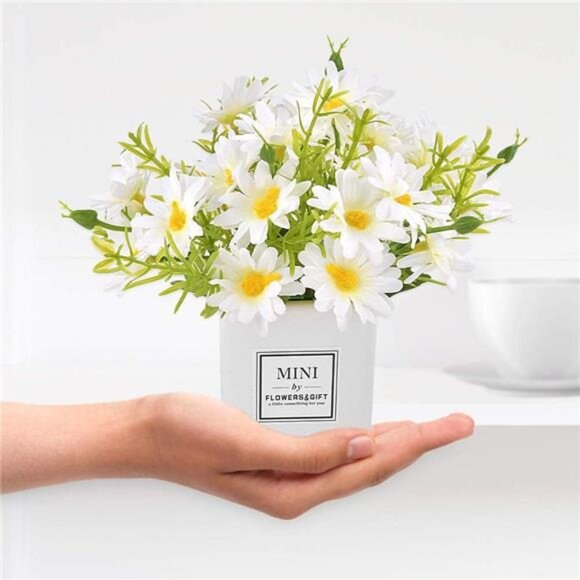 Artificial Flowers, Faux Flowers in Vase Small White Daisy Decor Mini Silky - Picture 4 of 7
